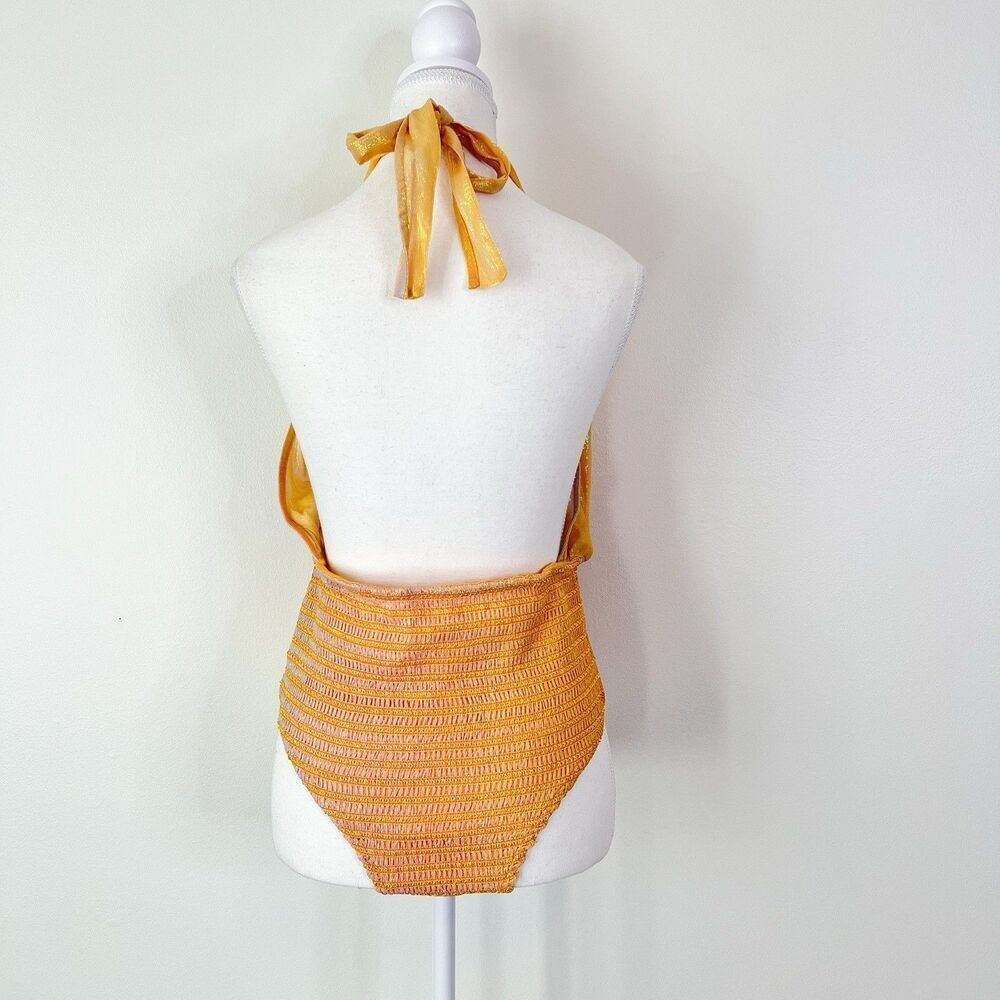 Rococo Sand Leal Halter Bodysuit NEW Metallic Size Large Orange Pink - Picture 7 of 12